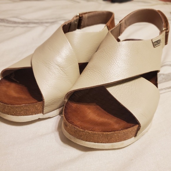 Pikolinos Mahon Wedge Sandals Cream White Slingback Open Toe Mules SZ:38/7.5-8? - Picture 5 of 13